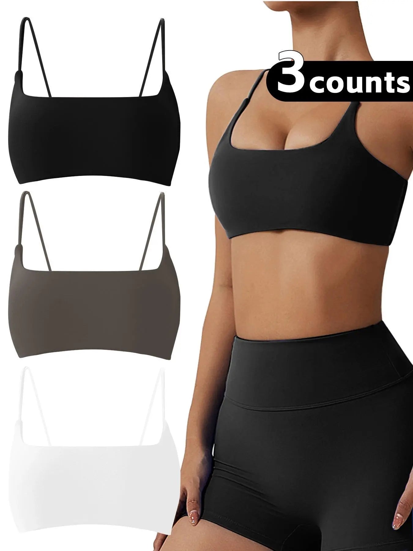 Women'S Solid Wireless Sports Bra, Strappy Workout Bra, Sporty Breathable Comfortable Bra, Ladies Sportswear for Yoga Gym