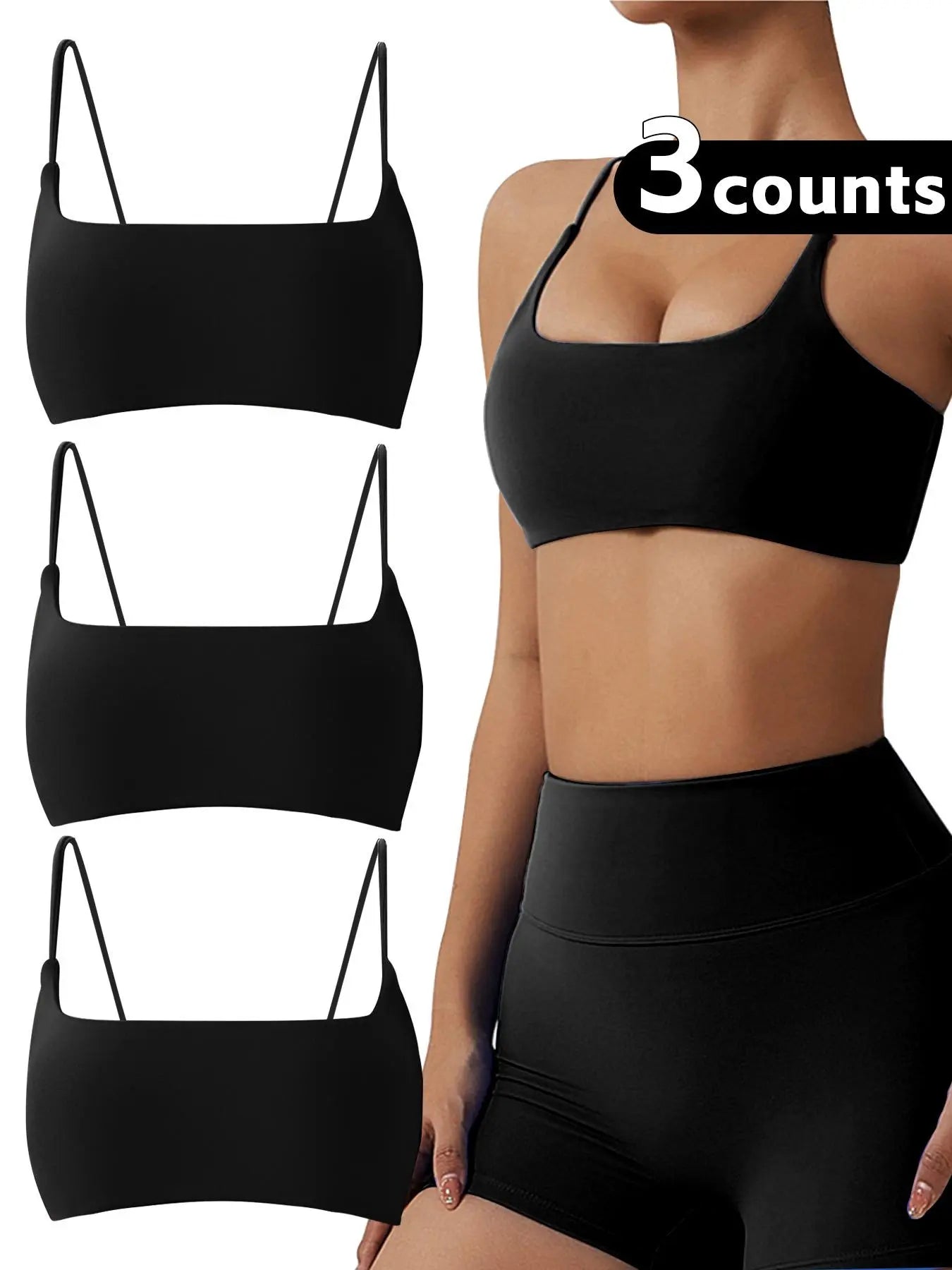 Women'S Solid Wireless Sports Bra, Strappy Workout Bra, Sporty Breathable Comfortable Bra, Ladies Sportswear for Yoga Gym