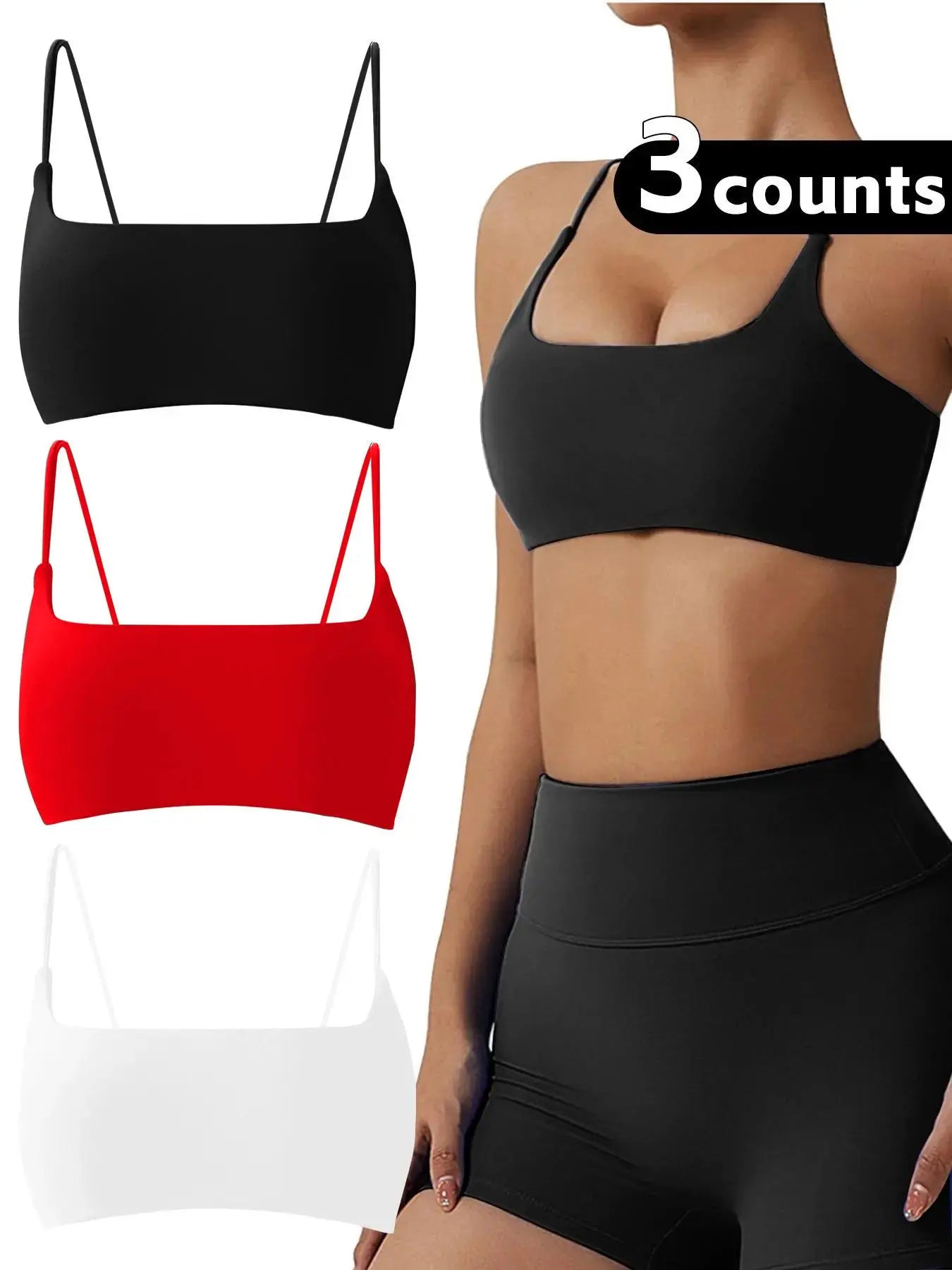 Women'S Solid Wireless Sports Bra, Strappy Workout Bra, Sporty Breathable Comfortable Bra, Ladies Sportswear for Yoga Gym