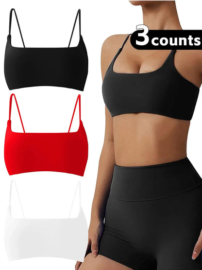Women'S Solid Wireless Sports Bra, Strappy Workout Bra, Sporty Breathable Comfortable Bra, Ladies Sportswear for Yoga Gym
