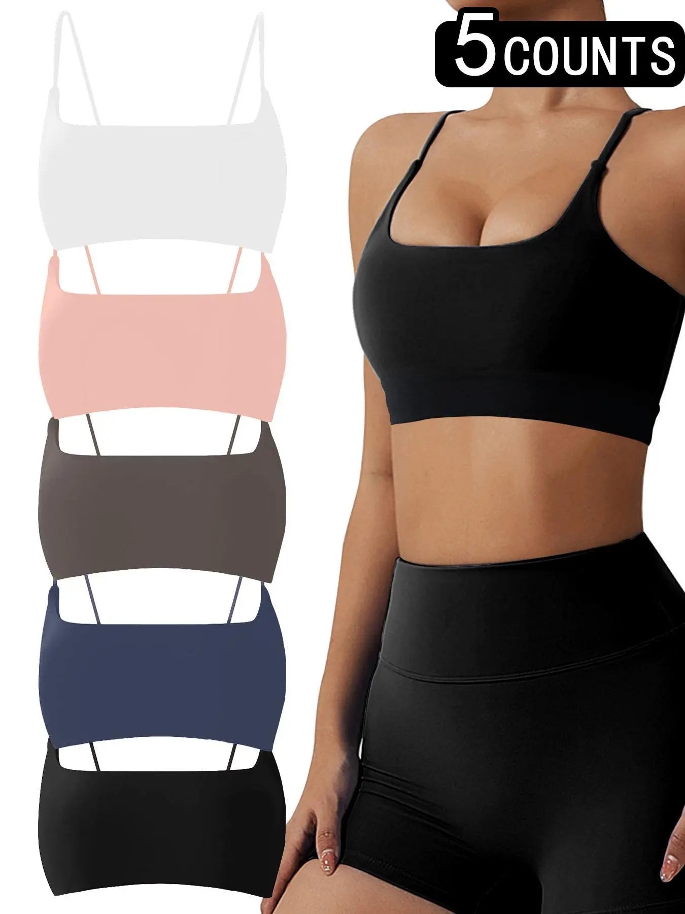 Women'S Solid Wireless Sports Bra, Strappy Workout Bra, Sporty Breathable Comfortable Bra, Ladies Sportswear for Yoga Gym