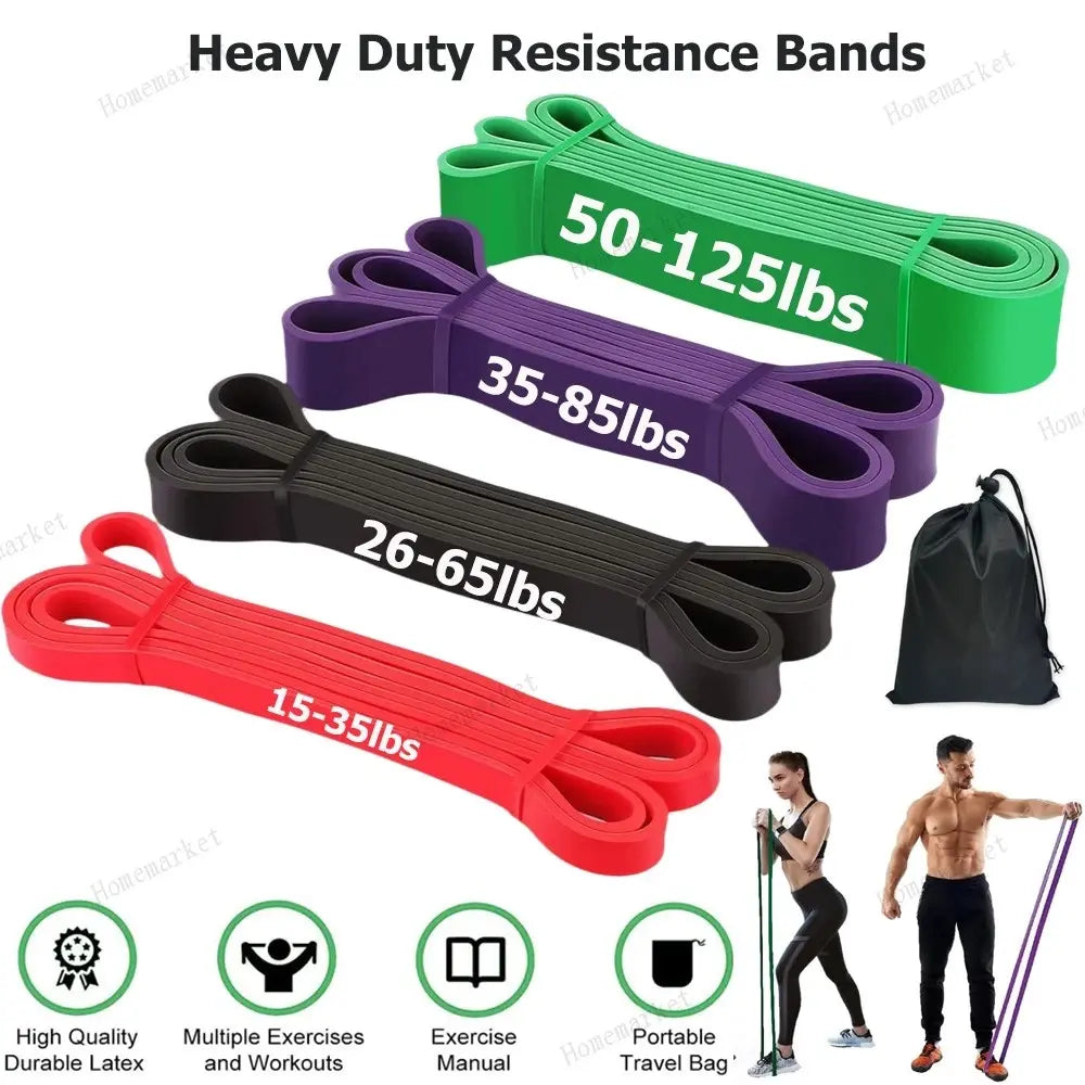 Heavy Duty 4-Piece Exercise Resistance Bands Set for Fitness GYM Powerlift Pull up Assist Durable Latex Bands with Storage Bag and Box Packaged