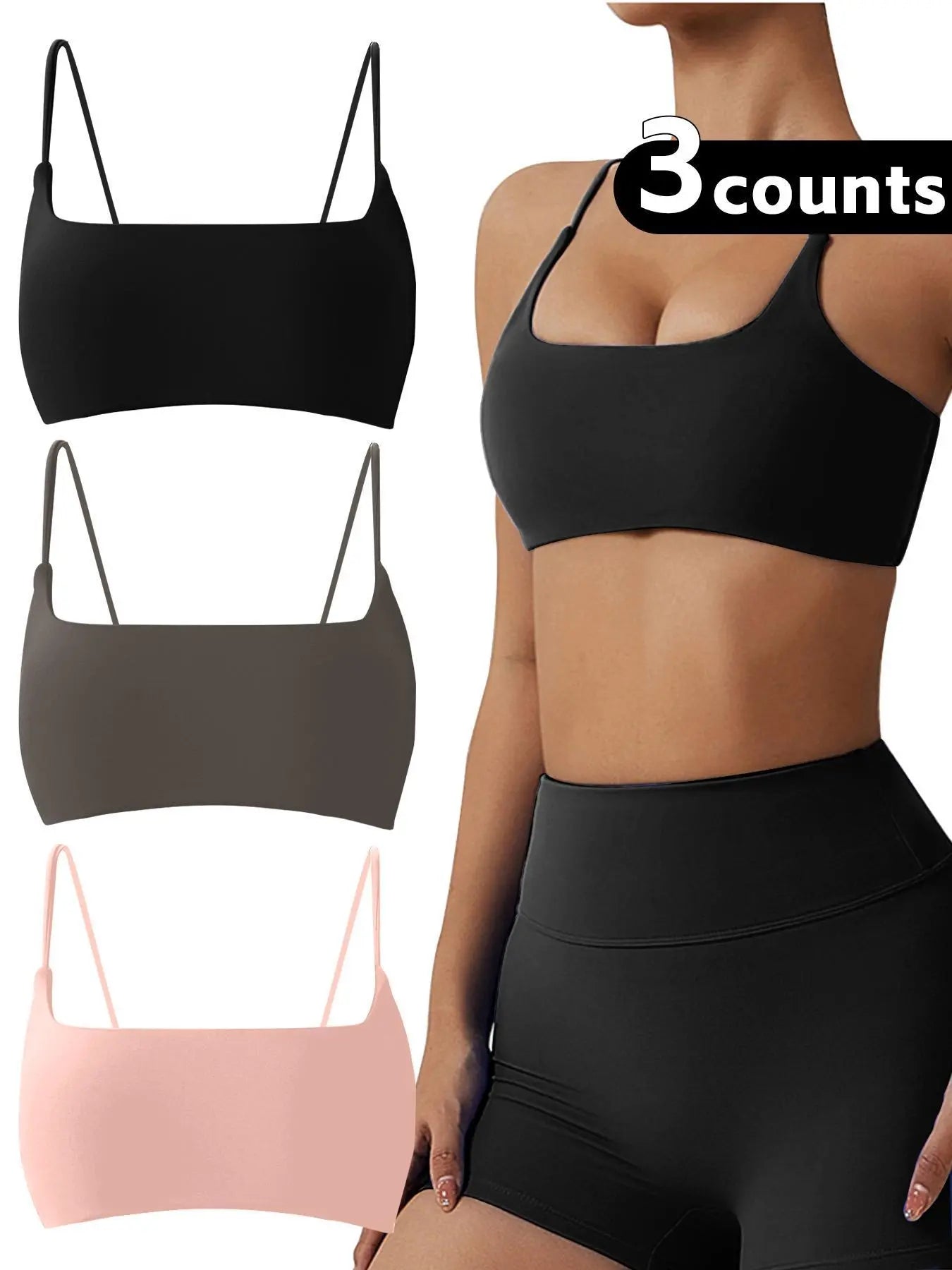 Women'S Solid Wireless Sports Bra, Strappy Workout Bra, Sporty Breathable Comfortable Bra, Ladies Sportswear for Yoga Gym