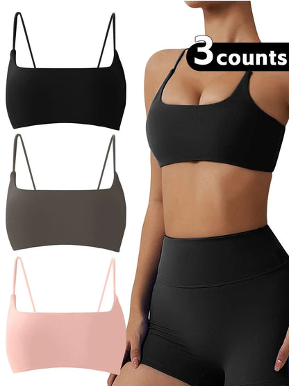 Women'S Solid Wireless Sports Bra, Strappy Workout Bra, Sporty Breathable Comfortable Bra, Ladies Sportswear for Yoga Gym