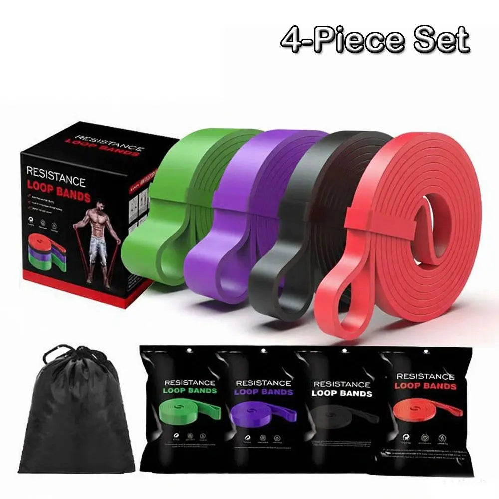 Heavy Duty 4-Piece Exercise Resistance Bands Set for Fitness GYM Powerlift Pull up Assist Durable Latex Bands with Storage Bag and Box Packaged